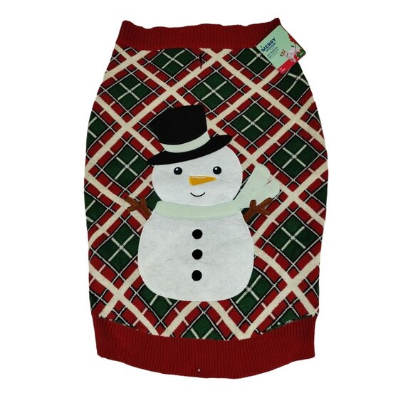 Merrry Makings Dog XXL Holiday Snowman Pet Sweater Red and Green Tartan Plaid - Picture 1 of 7